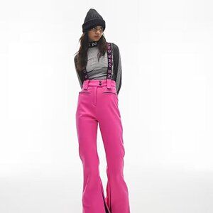 Topshop Sno flared ski pants with suspenders in pink US4